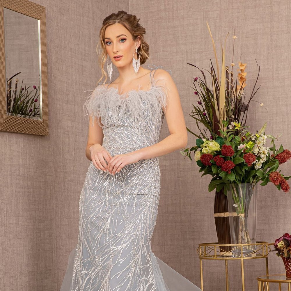 NEW SILVER EVENING PROM PARTY SHEATH LONG MAXI GLITTERY SEQUINED DRESS GL3117